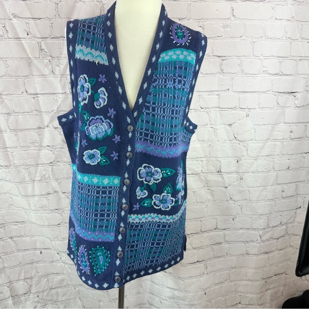 vtg portraits northern isles hand embroidered Floral sweater Vest womens M